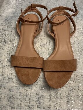 a new day Tan Suede Ankle Strap Flat Sandals
